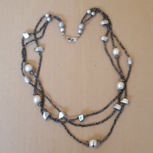 Black and silver multilayered beaded necklace